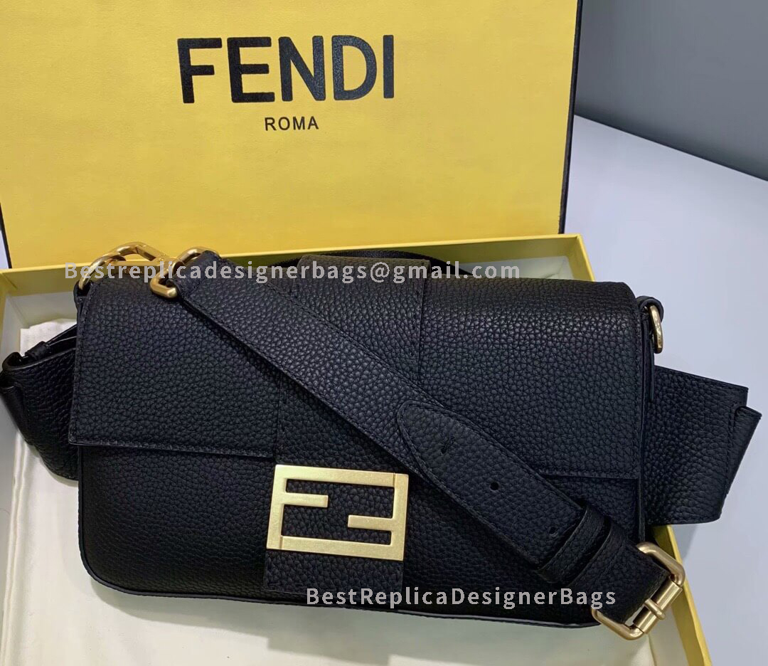 Fendi Baguette Medium Black Leather Bag GHW 0122M
